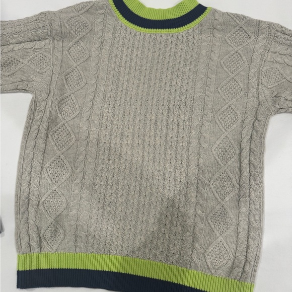 Grey Logo Knit Sweater with Green and Navy Stripe Trim - Picture 3 of 5